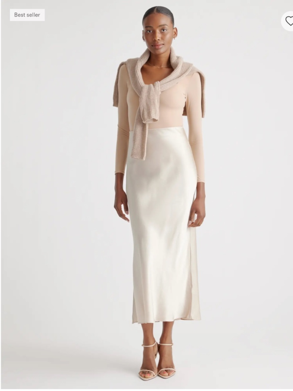 NEW QUINCE 100% Washable Silk Maxi Skirt, Champagne, Small